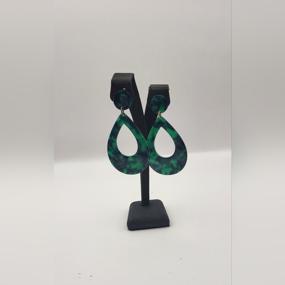 Dark Green Blue Geometric Round Big Circle Acrylic drop dandle Earrings
